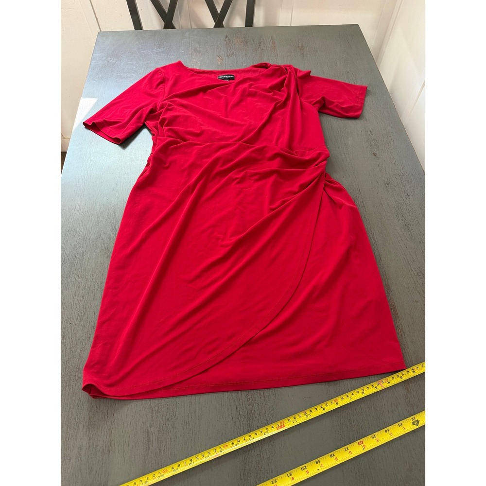 Connected Apparel Red Faux Wrap Draped Sheath Dress Plus Size 14W Short Sleeve